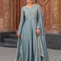 Women's Royal Embroidered Flowy Kurta Set with Dupatta