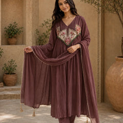 Embroidered Anarkali Suit Set with Dupatta