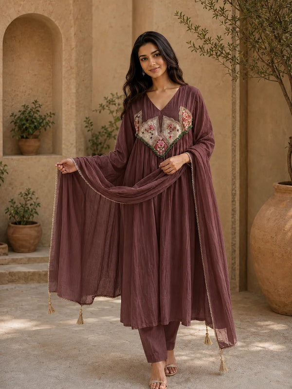 Embroidered Anarkali Suit Set with Dupatta