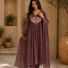 Embroidered Anarkali Suit Set with Dupatta