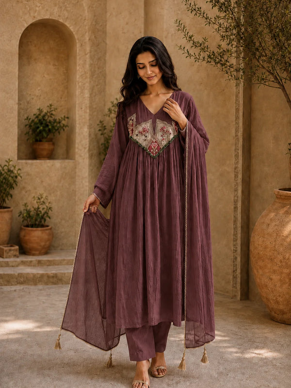 Embroidered Anarkali Suit Set with Dupatta