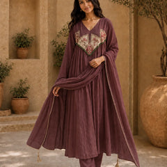 Embroidered Anarkali Suit Set with Dupatta