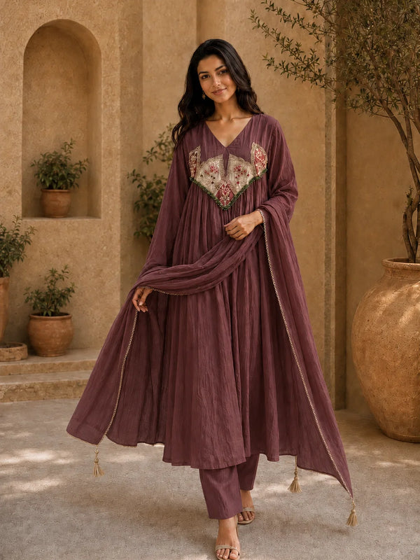 Embroidered Anarkali Suit Set with Dupatta
