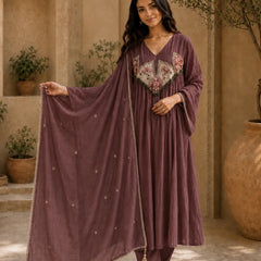 Embroidered Anarkali Suit Set with Dupatta