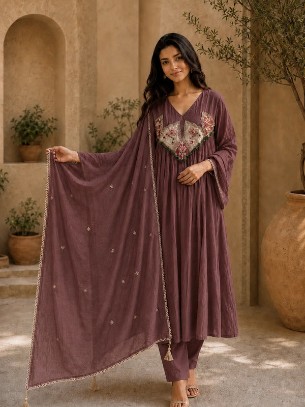 Embroidered Anarkali Suit Set with Dupatta