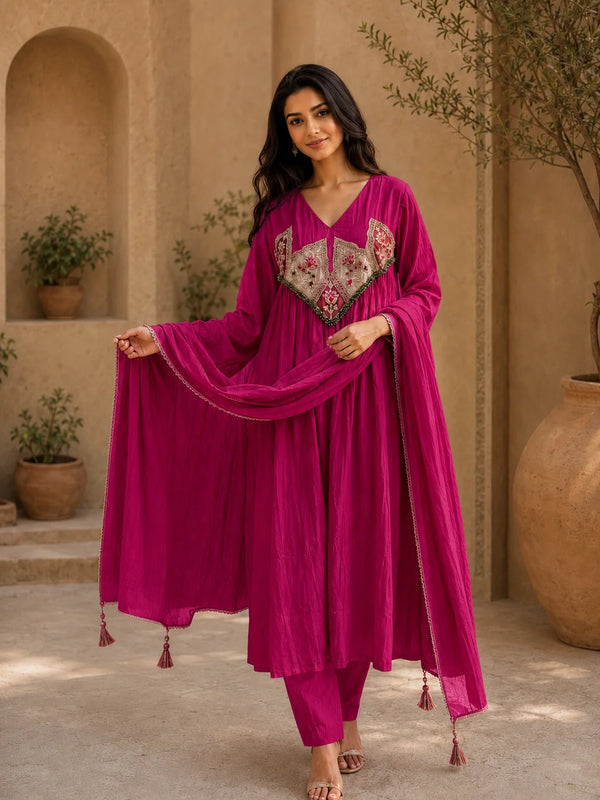 Embroidered Anarkali Suit Set with Dupatta