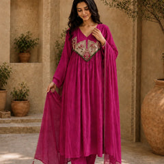 Embroidered Anarkali Suit Set with Dupatta