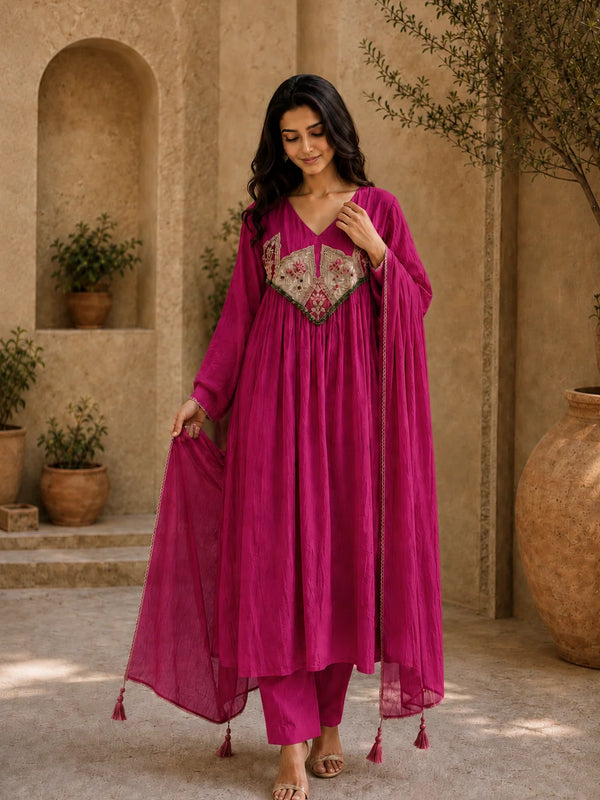 Embroidered Anarkali Suit Set with Dupatta