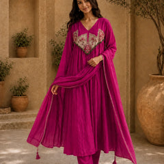 Embroidered Anarkali Suit Set with Dupatta