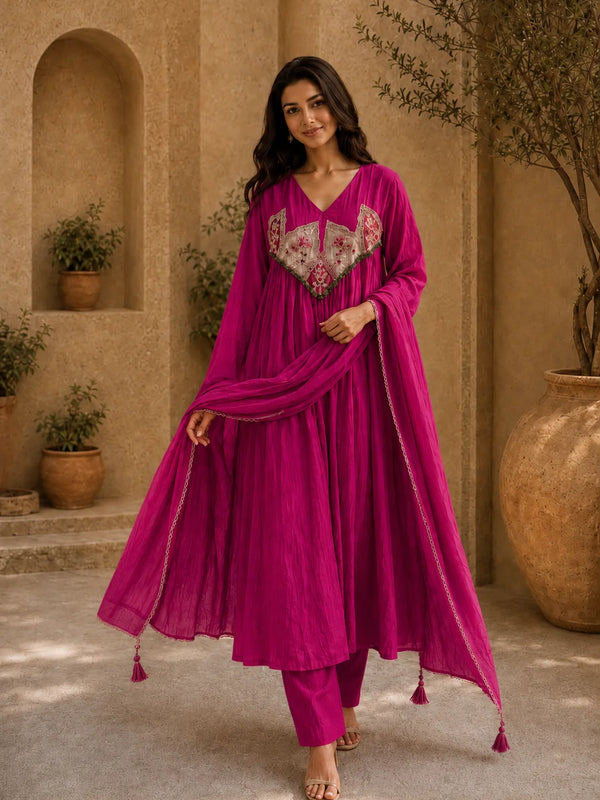 Embroidered Anarkali Suit Set with Dupatta