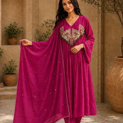 Embroidered Anarkali Suit Set with Dupatta