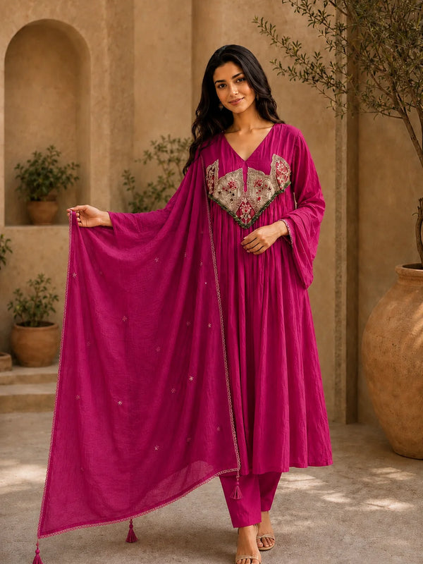 Embroidered Anarkali Suit Set with Dupatta