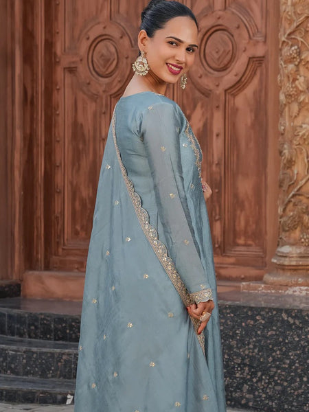 Women's Royal Embroidered Flowy Kurta Set with Dupatta