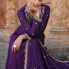 Women's Royal Embroidered Flowy Kurta Set with Dupatta