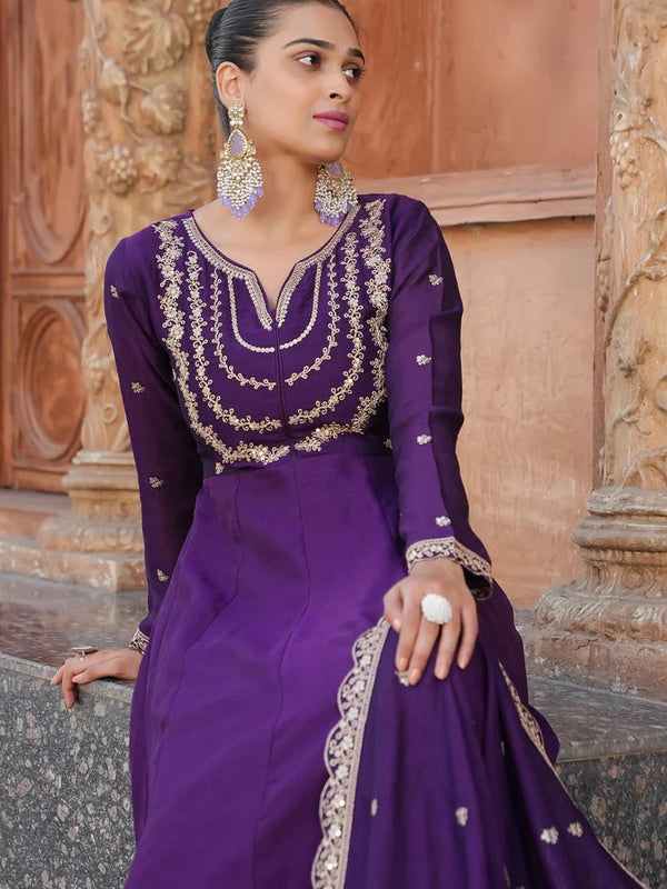 Women's Royal Embroidered Flowy Kurta Set with Dupatta