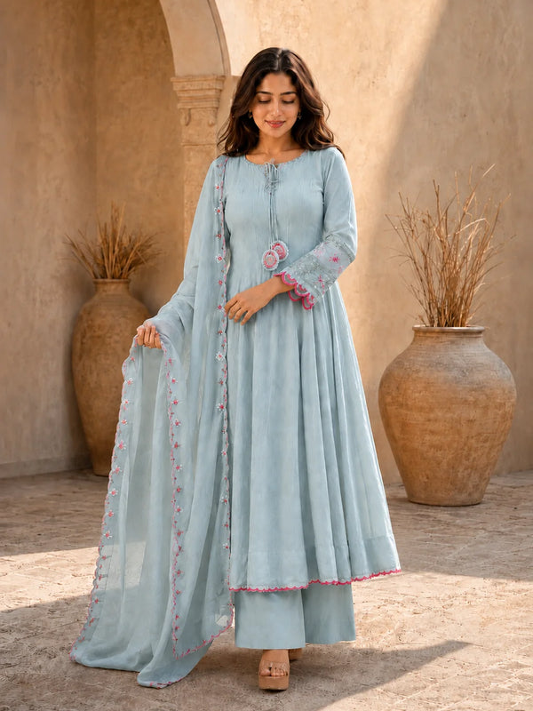 Elegant Anarkali Suit Set with Embroidered Dupatta