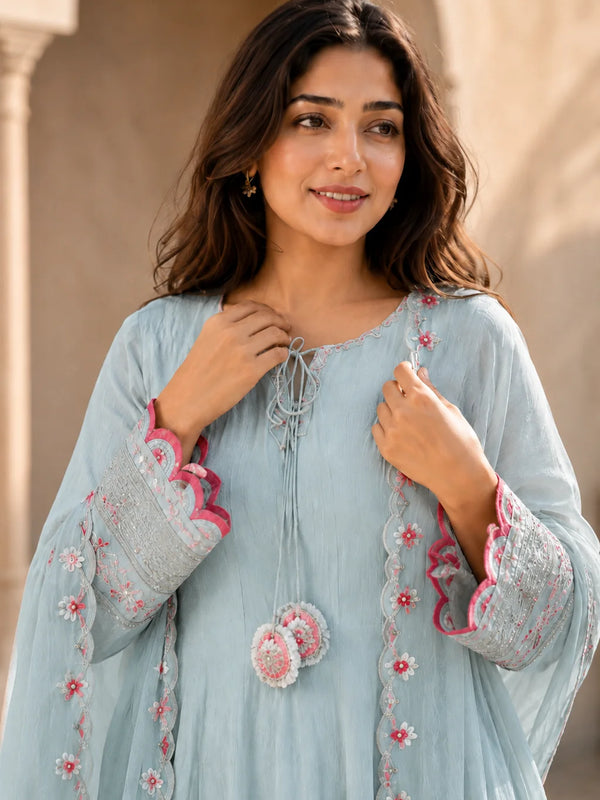 Elegant Anarkali Suit Set with Embroidered Dupatta