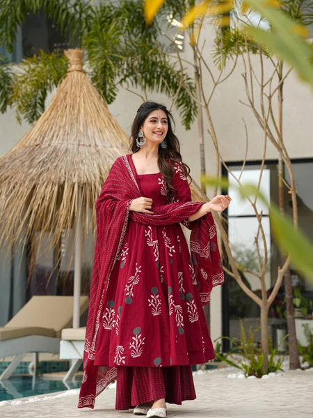 Maroon Rayon Suit Set