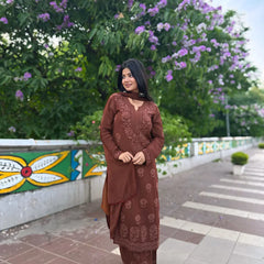 Elegant Olive Green Floral Embroidered Kurta Pant Set with Dupatta