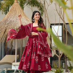 Maroon Rayon Suit Set