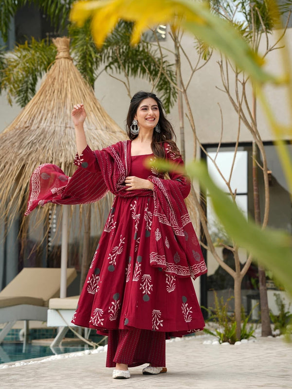 Maroon Rayon Suit Set