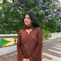 Elegant Olive Green Floral Embroidered Kurta Pant Set with Dupatta