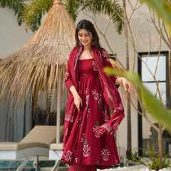 Maroon Rayon Suit Set