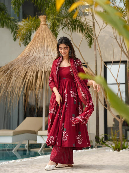 Maroon Rayon Suit Set