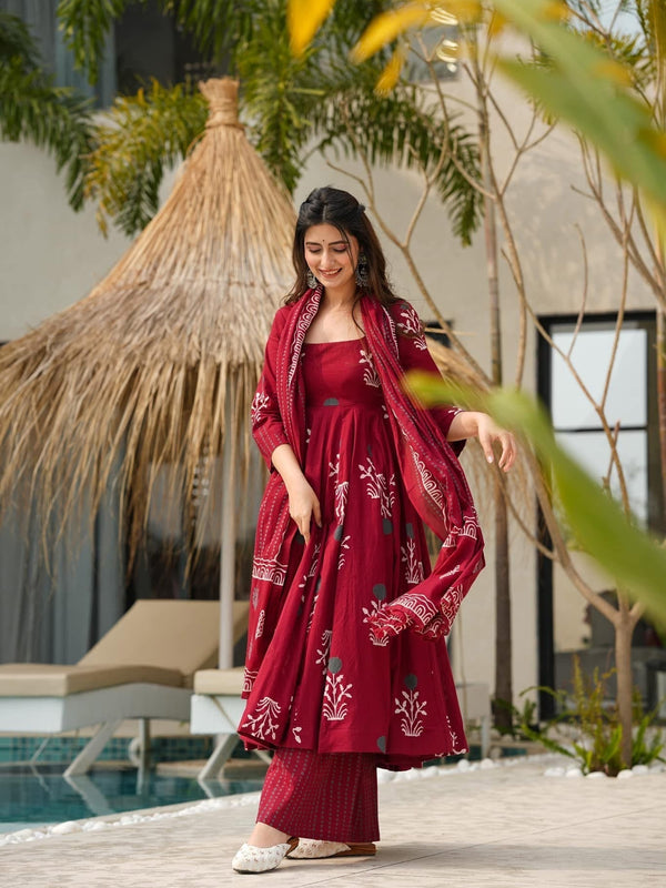 Maroon Rayon Suit Set