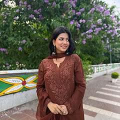 Elegant Olive Green Floral Embroidered Kurta Pant Set with Dupatta