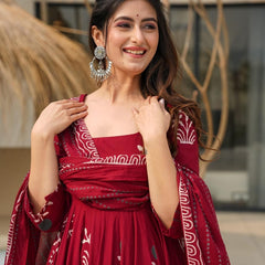 Maroon Rayon Suit Set
