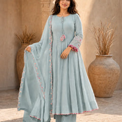 Elegant Anarkali Suit Set with Embroidered Dupatta