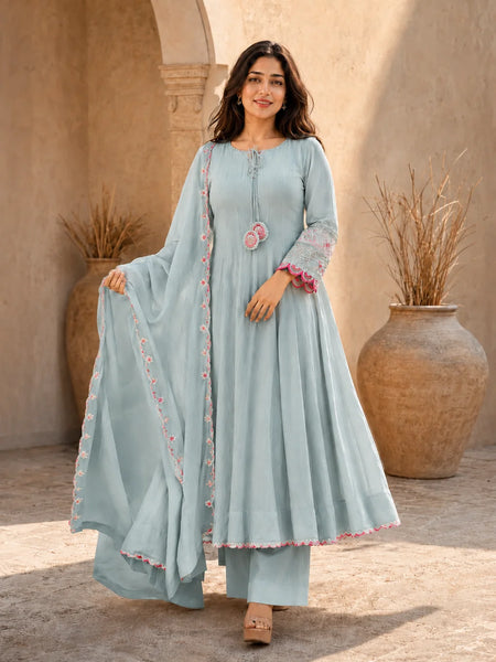 Elegant Anarkali Suit Set with Embroidered Dupatta