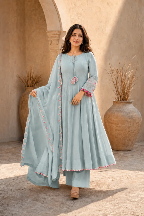 Elegant Anarkali Suit Set with Embroidered Dupatta