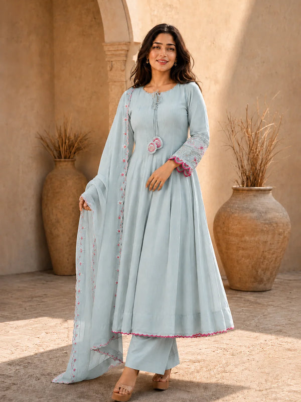 Elegant Anarkali Suit Set with Embroidered Dupatta