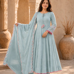 Elegant Anarkali Suit Set with Embroidered Dupatta