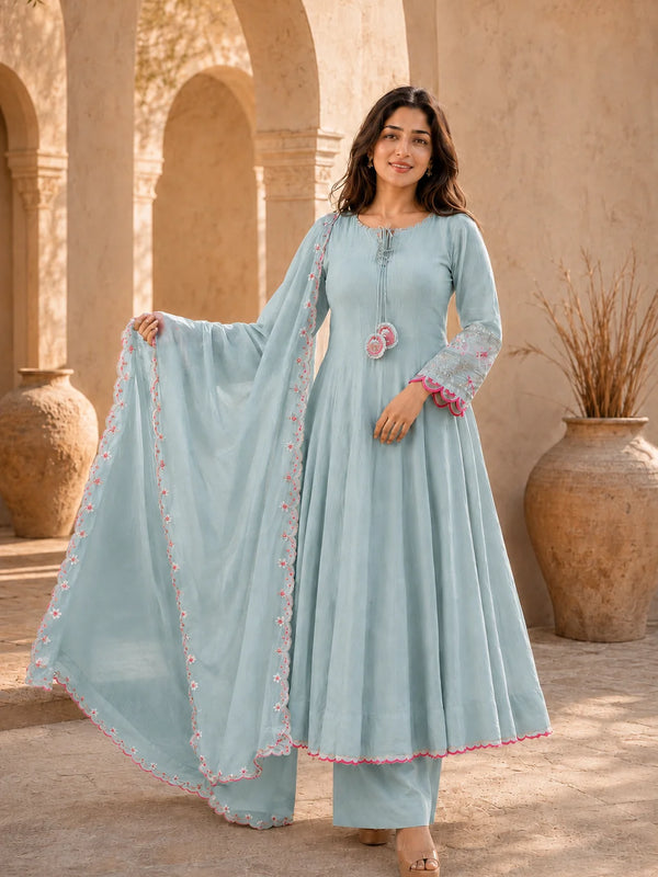 Elegant Anarkali Suit Set with Embroidered Dupatta