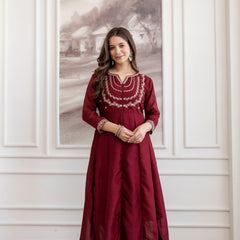 Women's Royal Embroidered Flowy Kurta Set with Dupatta