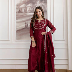 Women's Royal Embroidered Flowy Kurta Set with Dupatta