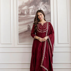 Women's Royal Embroidered Flowy Kurta Set with Dupatta