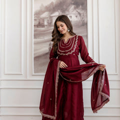 Women's Royal Embroidered Flowy Kurta Set with Dupatta