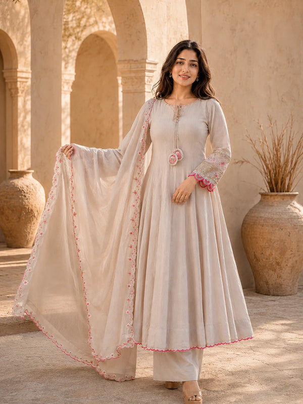 Elegant Anarkali Suit Set with Embroidered Dupatta