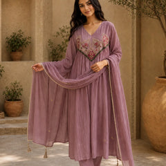 Embroidered Anarkali Suit Set with Dupatta