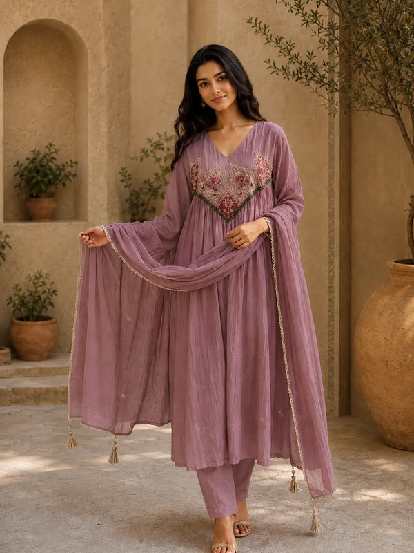 Embroidered Anarkali Suit Set with Dupatta