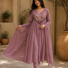 Embroidered Anarkali Suit Set with Dupatta