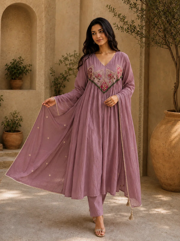 Embroidered Anarkali Suit Set with Dupatta