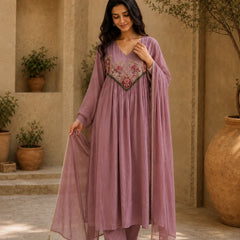 Embroidered Anarkali Suit Set with Dupatta