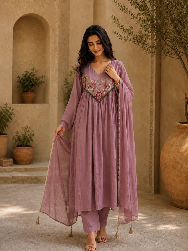 Embroidered Anarkali Suit Set with Dupatta