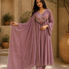 Embroidered Anarkali Suit Set with Dupatta