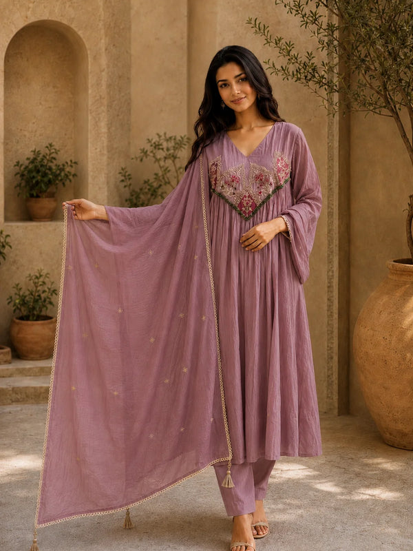 Embroidered Anarkali Suit Set with Dupatta